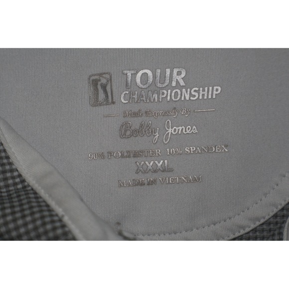 Bobby Jones Tour Championship Golf Polo Shirt Mens XXXL Grey White Micro Check - Picture 4 of 5